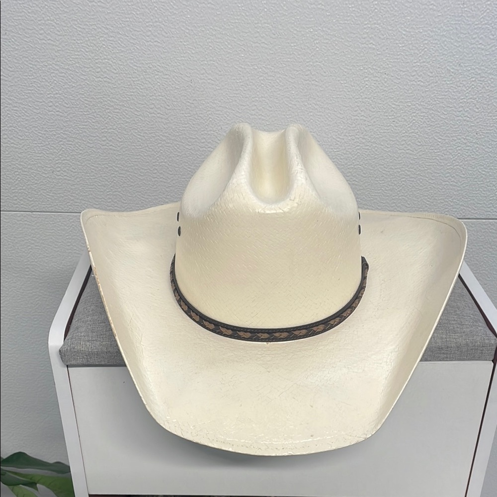 Justin Boots Cody James Straw Cream and Brown Western Hat Like New!